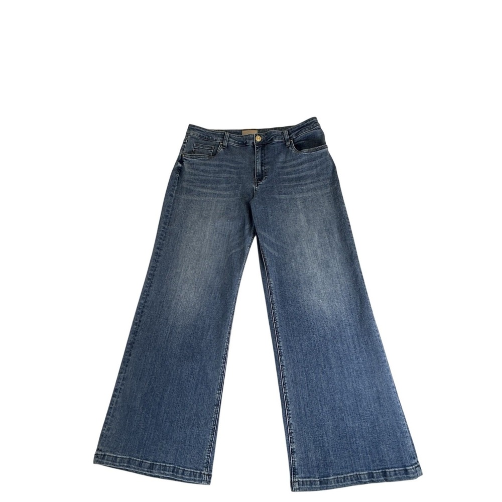 KUT from the Kloth Jean High Rise Wide Leg Jeans Medium Wash Stretch 16P Petite